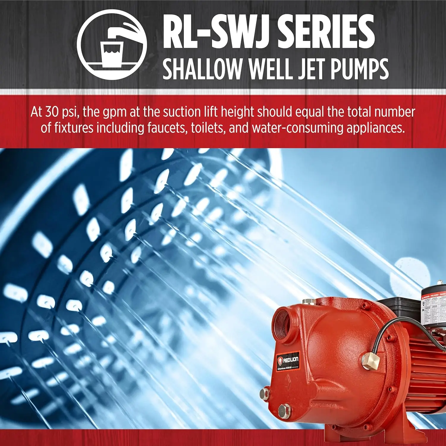 RL-SWJ100 1 HP, 17 GPM Dual Voltage (115/230 Volts) Cast Iron Shallow Well Jet Pump, Red, 97081001