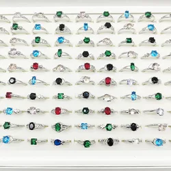 20pcs/Lot Wholesale Mix Colors Crystal Finger Rings for Wedding Party Thin Silver Color Geometric Blue Joint Ring Gifts Girls