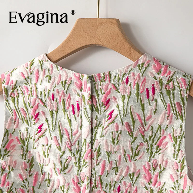 Evagina Spring/Summer New Fashionable Women's Sleeveless Jacquard Sequins High Street A-Line Short Dresses