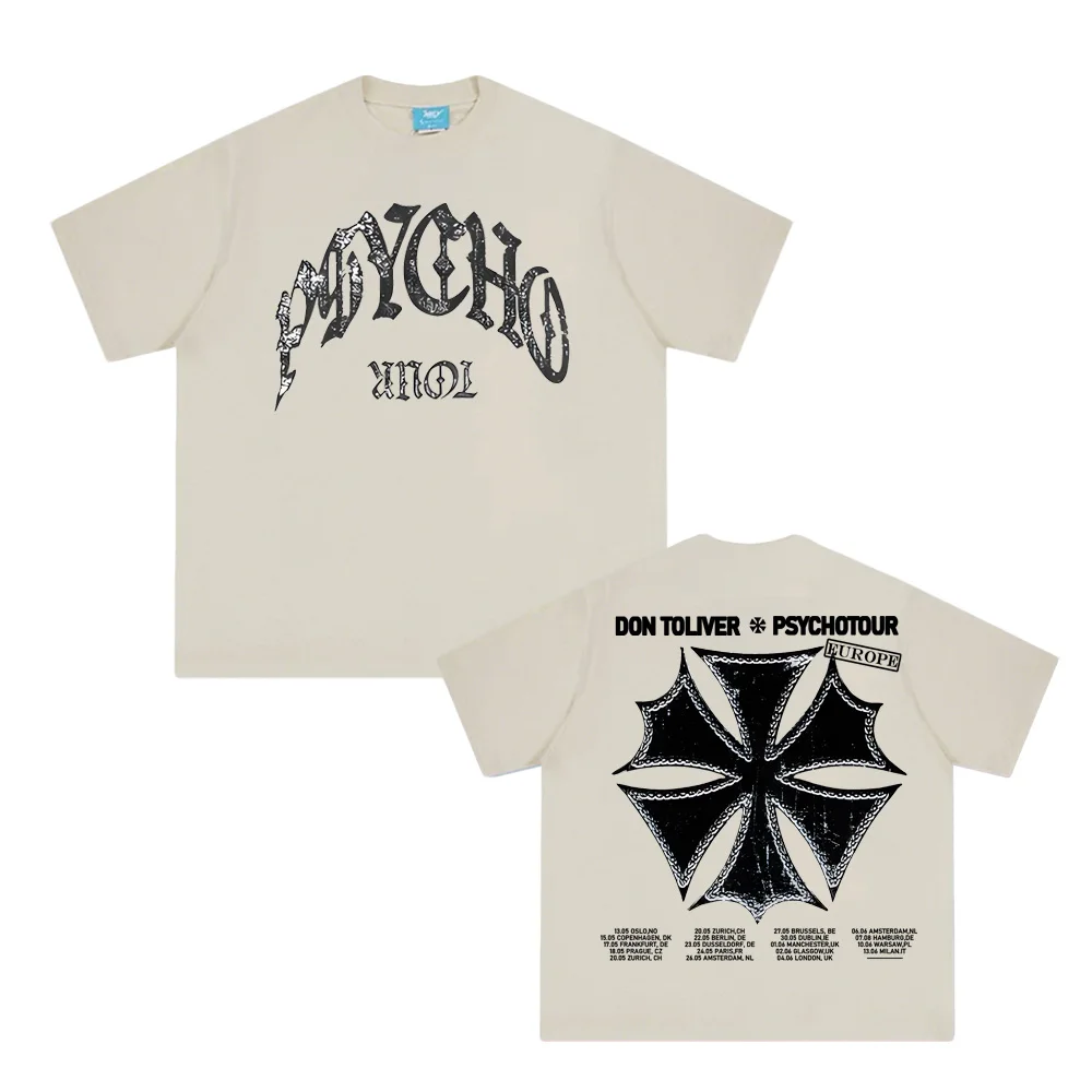 تي شيرت Don Toliver نفس الموقع الرسمي 100% قطن برقبة دائرية تي شيرت ناعم من PSYCHO TOUR EMBLEM تي شيرت نسائي ملابس Hombre