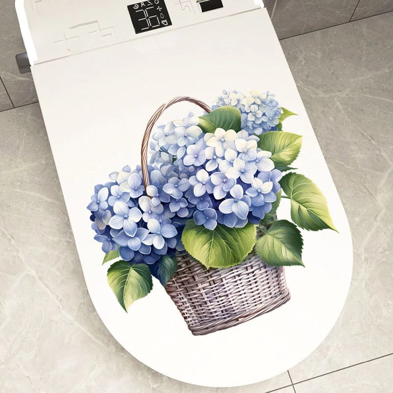 Light Blue Hydrangea Basket Creative Wall Sticker Bathroom Toilet Decor Decals Living Room Cabinet Home Sticker S217