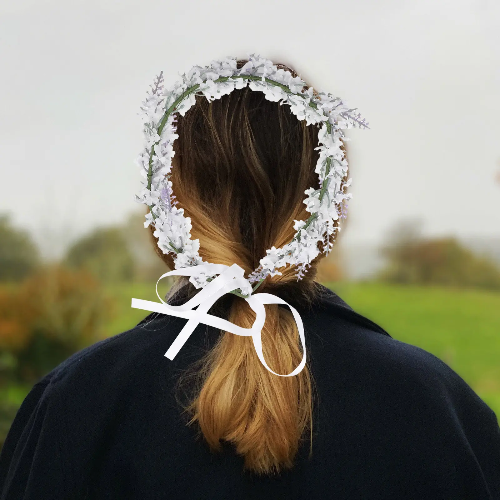 

Свадебный цветочный венок-диадема с лавандовыми цветами, реалистичный дизайн из ткани для свадьбы, выпускного вечера, вечеринки, дня рождения