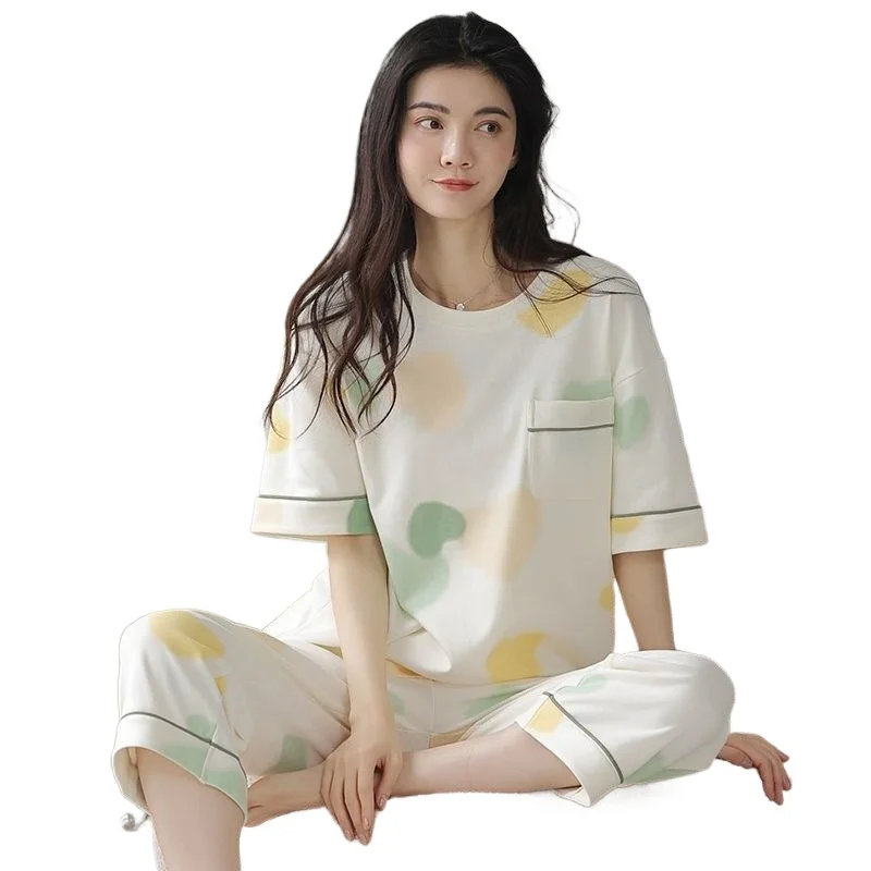 

Women's Summer Short-sleeved Shorts Thin Cute Student Cotton Summer Casual Loungewear Set Can Be Worn Outside New Cotton Pajamas