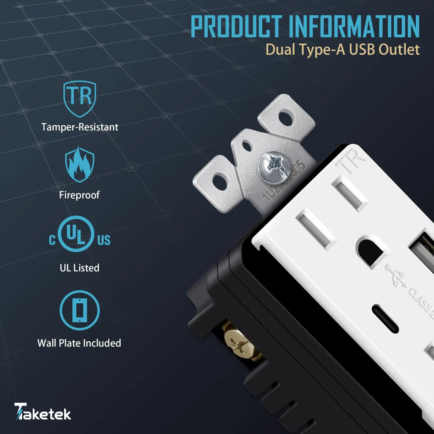 USB Outlet C Outlets Receptacles,  15A Tamper Resistant Receptacle, Charging for iPhone, Samsung  Android Devices,White, 10 Pack