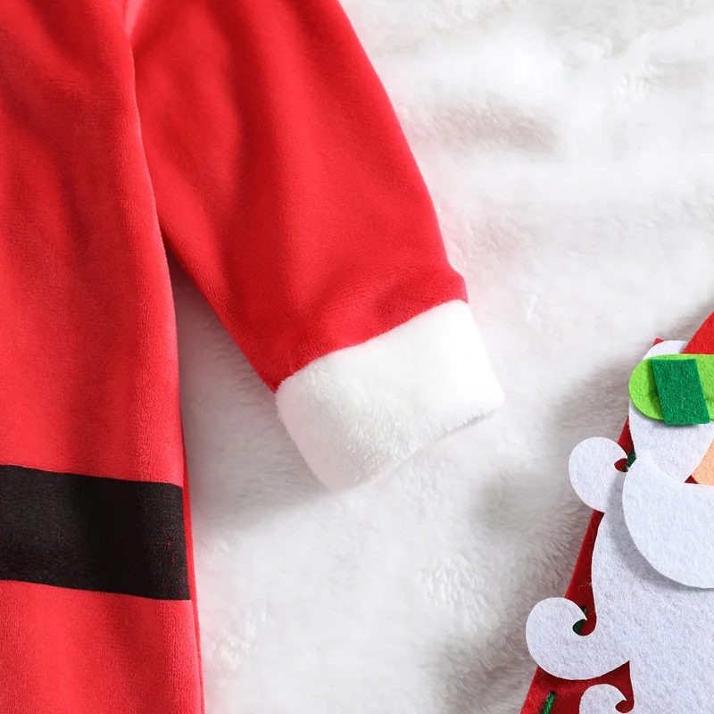 

Infant Toddler Winter Warm Rompers Red Velvet Hooded Jumpsuits Christmas Outfits for Baby Girls Boys
