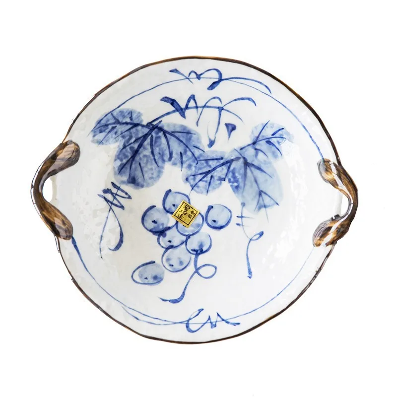 LMMhand-painted retro binaural dish made old Japanese curry rice plate fruit snack plate