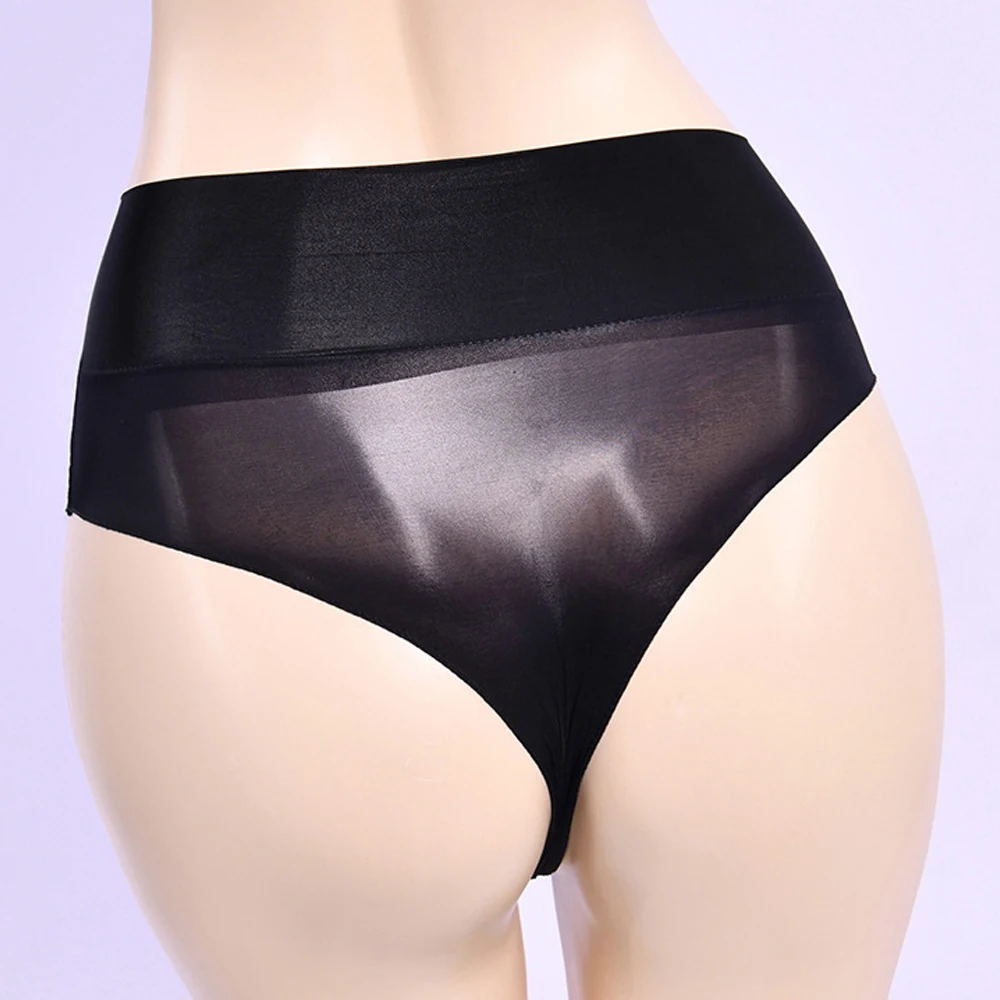 Men Oily Shiny Sheer See-Through Briefs High Waist Glossy Pouch Underwear Stockings Panties Lingerie Crossdressing Underpants