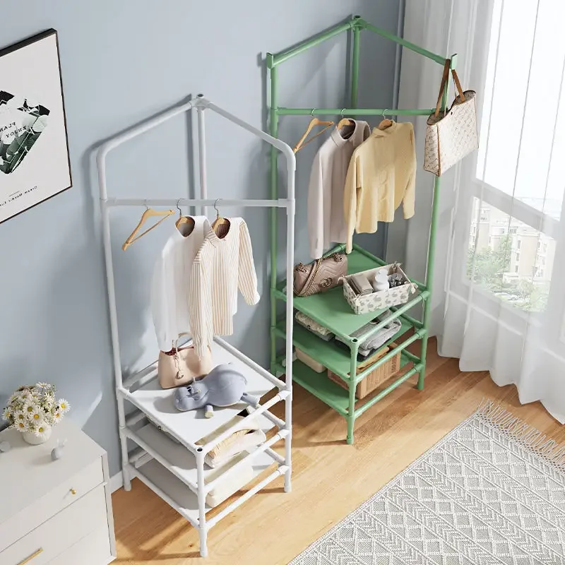 Leisure Style Corner Coat Rack Bedroom Floor-to-ceiling Simple Multi-functional Creative Hanger Against The Wall Clothes