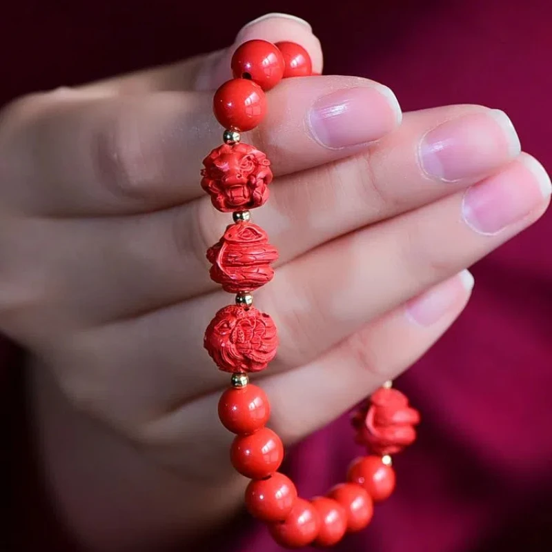 Dragon Year Raw Ore Cinnabar Sanhe Liuhe Tiger Bracelet Jewelry Zodiac Natal Buddha Wealth Hand String Men and Women Couple Gift