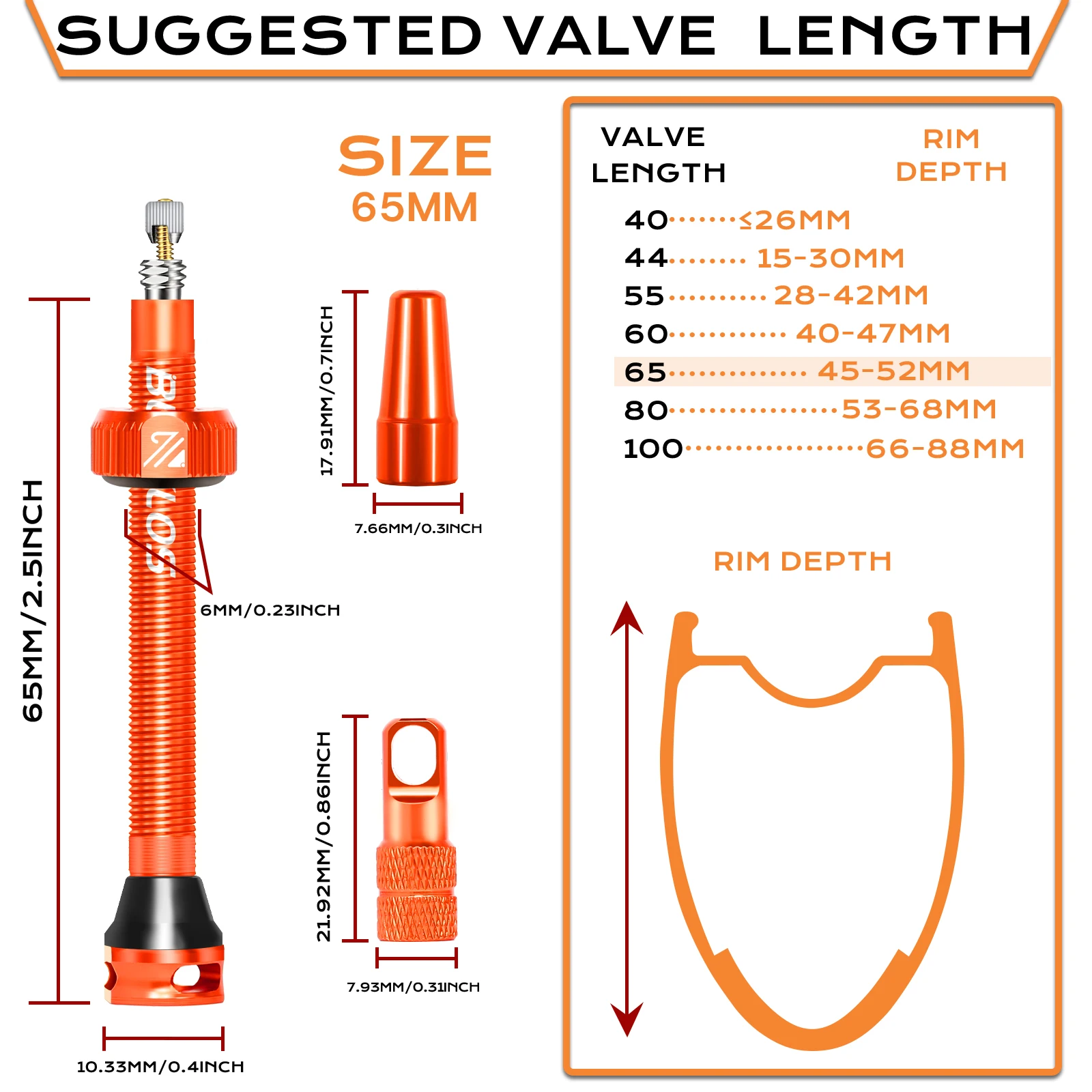 BUCKLOS Professionelle Rennradventile 40/44/55/60/65/80/100 mm Fahrrad Tubeless Ventil Gravel Bike Presta Tubeless Ventil – Detail 5