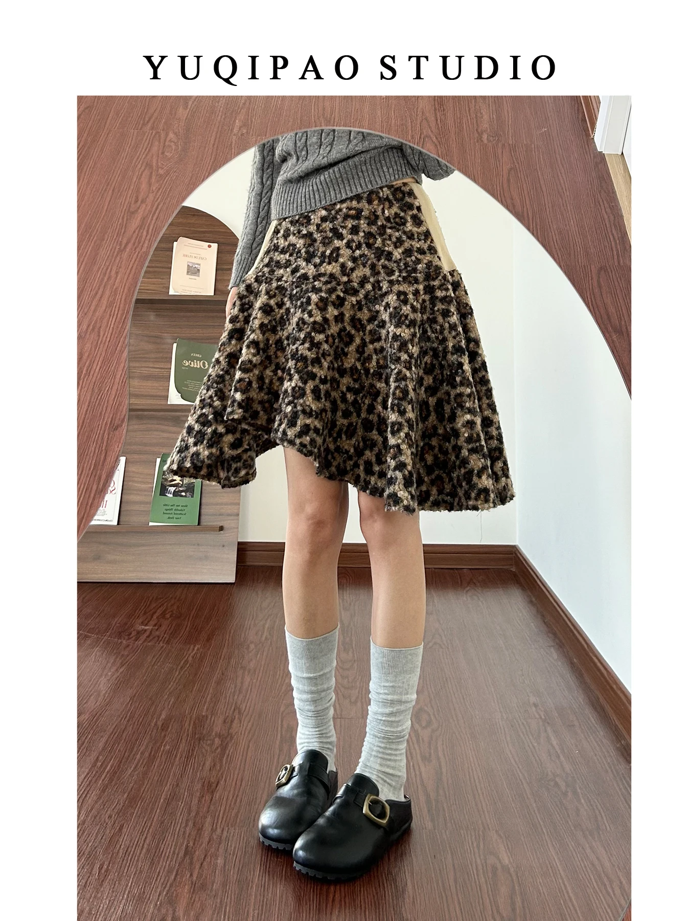 

Женская винтажная юбка больших размеров в клетку с леопардовым принтом, с высокой талией, А-силуэт, асимметричная, короткая, повседневная, зимняя, фасон «рыбий хвост»