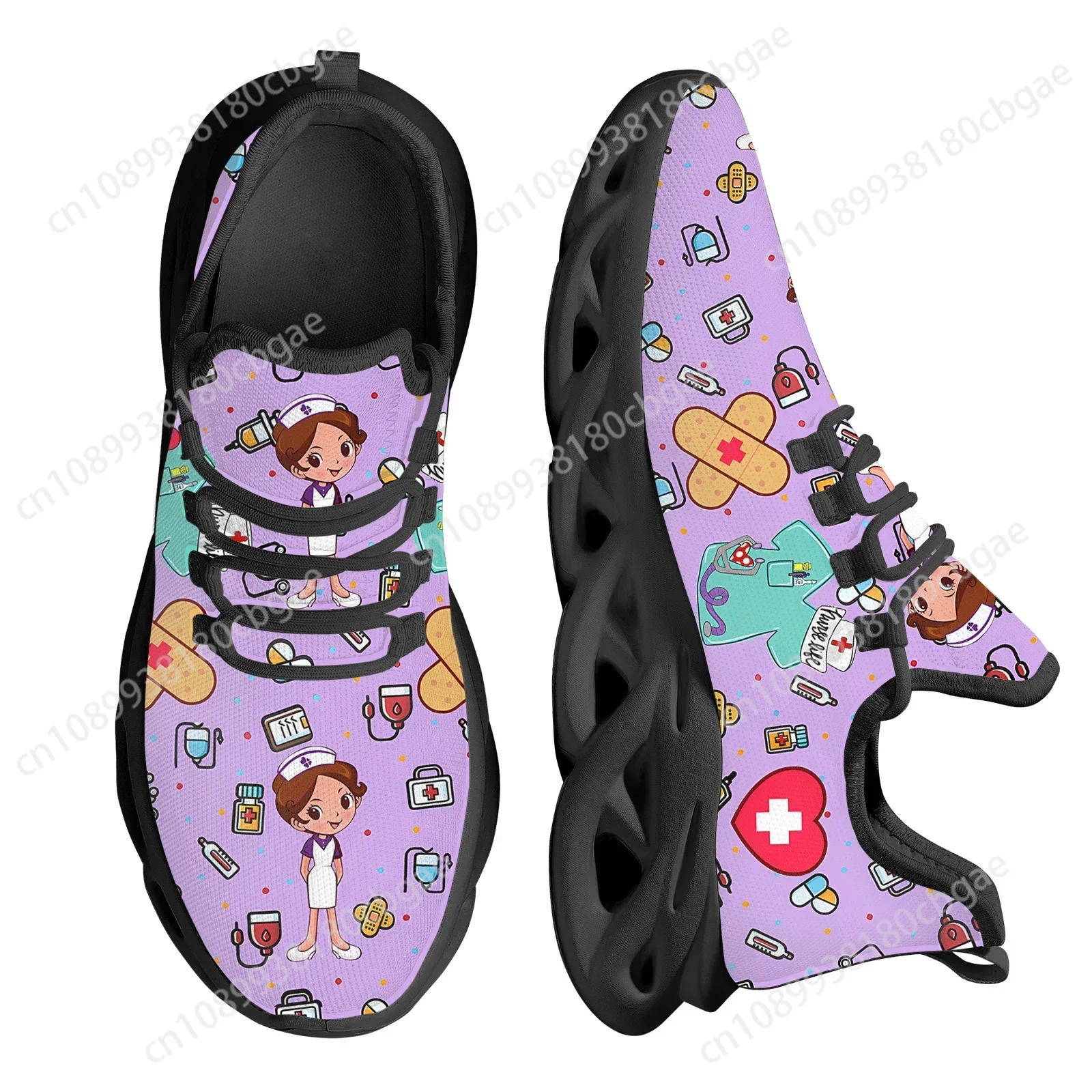

Hot Wear-Resistance Mesh Swing Sneaker Nurse Girls Pattern Medical Print Platform Shoes for Women Comfort Nurse Tennis