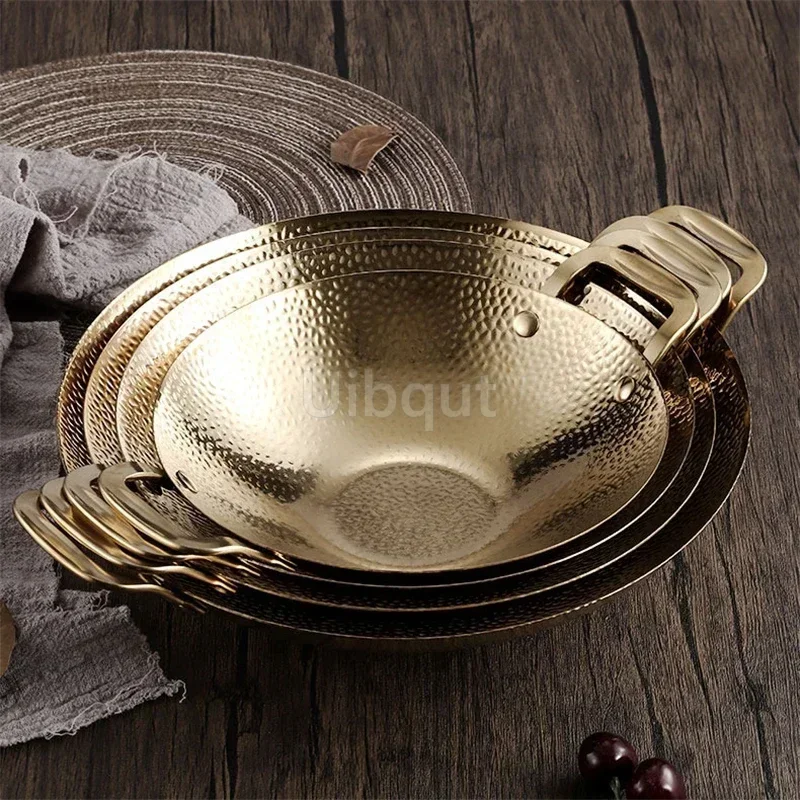 Pot cub Golden Double Ear Bar Cauldron Commercial round Bottom Small Hot Pot Creative Thickened Stainless Steel Dry - view 2