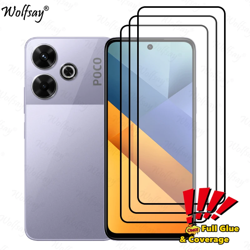 Full Cover Whole Glue Screen Protector For Xiaomi Poco M6 Tempered Glass For Poco M6 M 6 4G Glass For Poco M6 4G Glass 6.79 inch