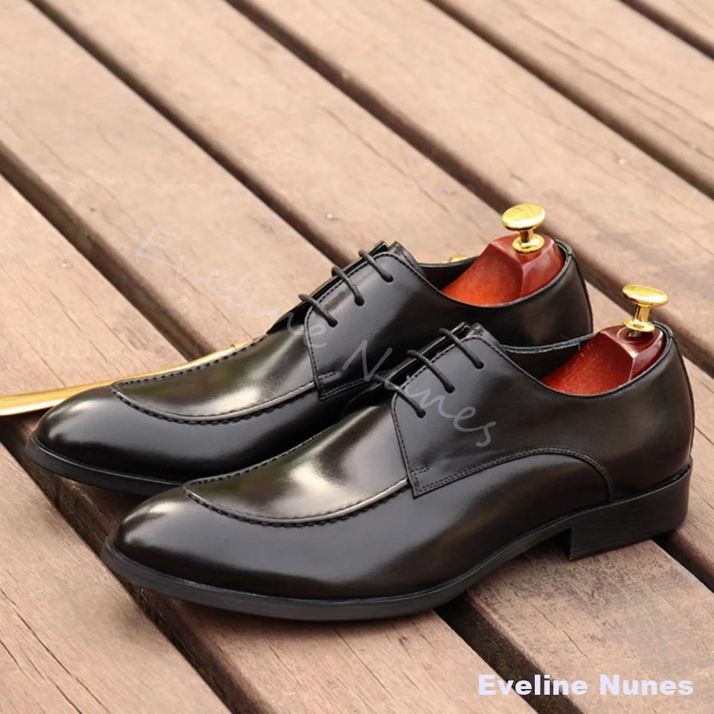 Casual Classic Formal Dress Wedding Shoes Men Lace Up Pointed Genuine Leather Handmade Shoes Fashion Comfortable Business Shoes