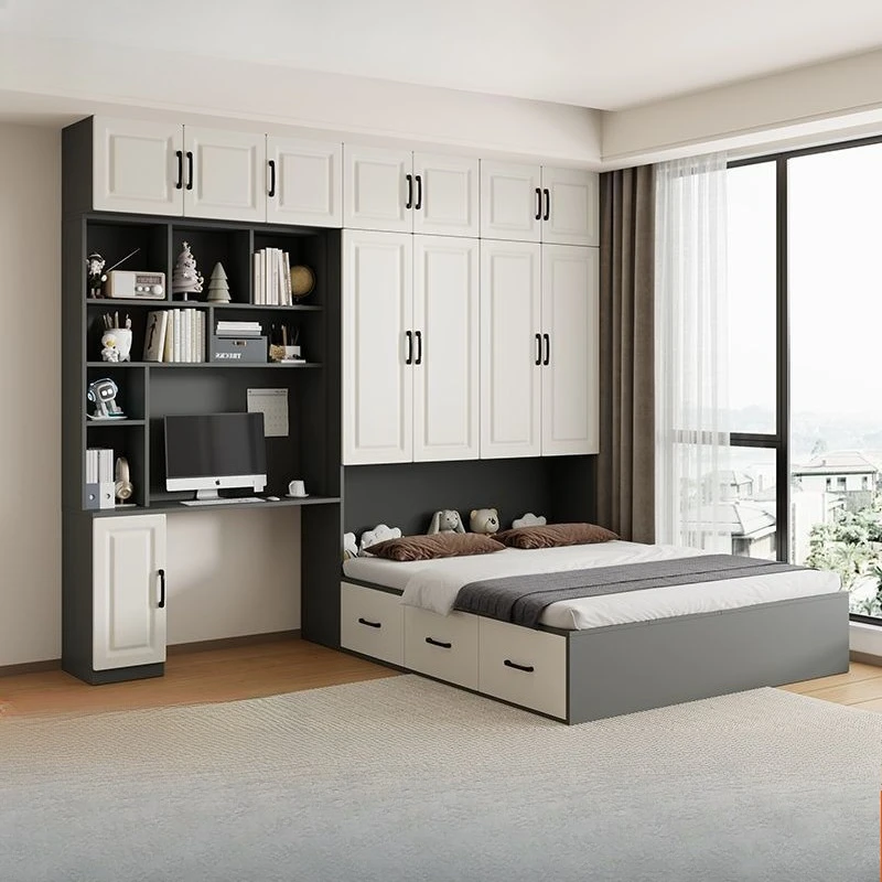 Small apartment integrated wardrobe desk children's bed multi-functional combination storage bed bedroom cloakroom