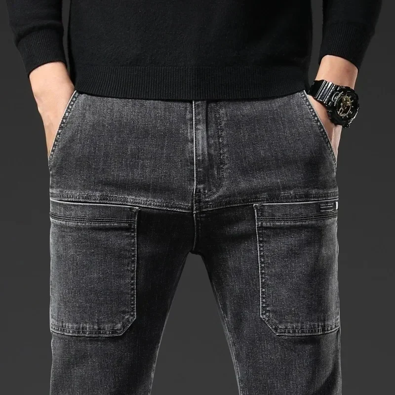 Jeans da uomo primavera estate sottili a sei tasche jeans elastici a gamba dritta casual slim fit versatili pantaloni lunghi in denim Y2K multitasche