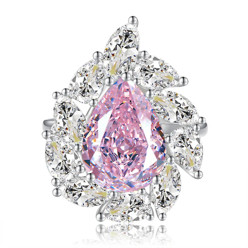 

S925 Sterling Silver 12.8ct Colored Zircon Cocktail Ring - Teardrop Statement Piece