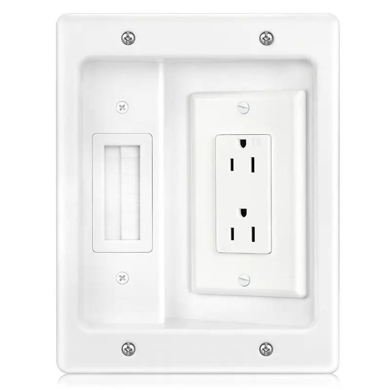LLCS-4X Recessed Outlet Box In Wall Cable Management Kit 15A 125V Hide TV Power Cables & Low Voltage Wires Behind The Wall
