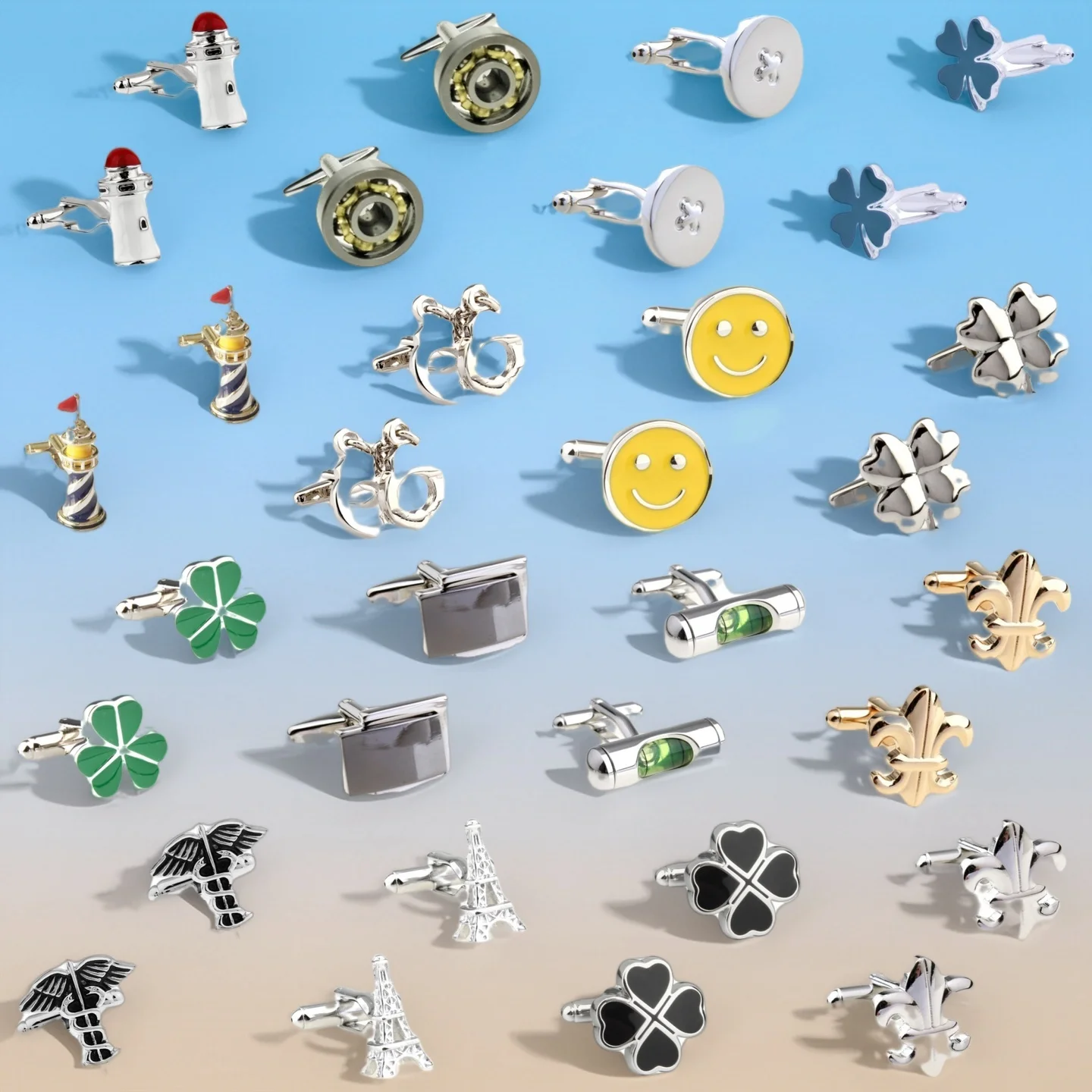 31 Designs Clover Smile Tower Cufflinks Men Air Level Anchor Wheel Cuff Links 2 Pairs