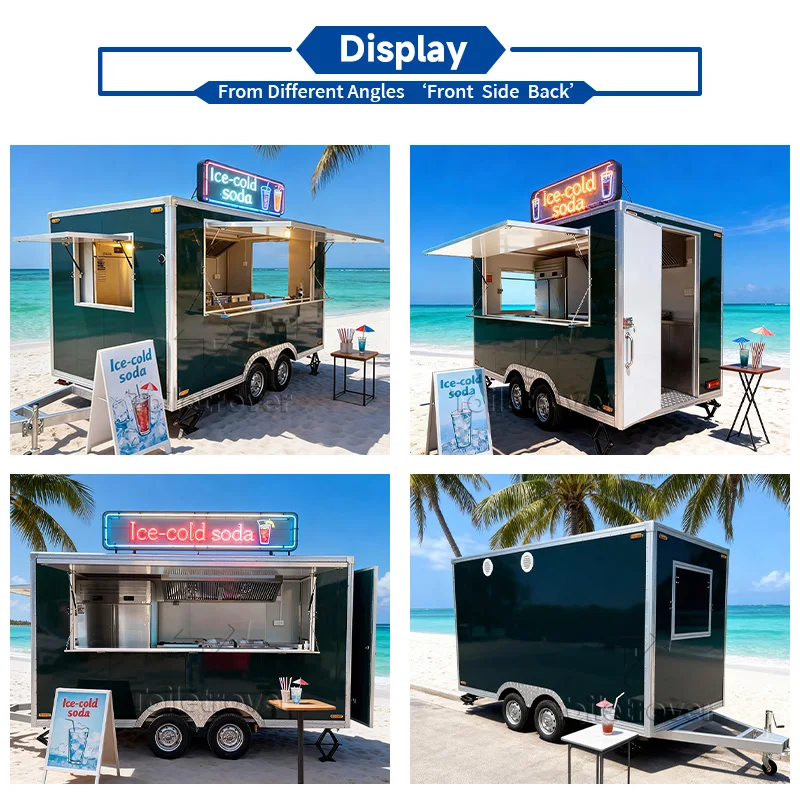 Vintage Commercial Food Truck Cafeteria Burger Mobile Food Trailer Cart Coffee Pizza Street Food Trailer with Full Kitchen