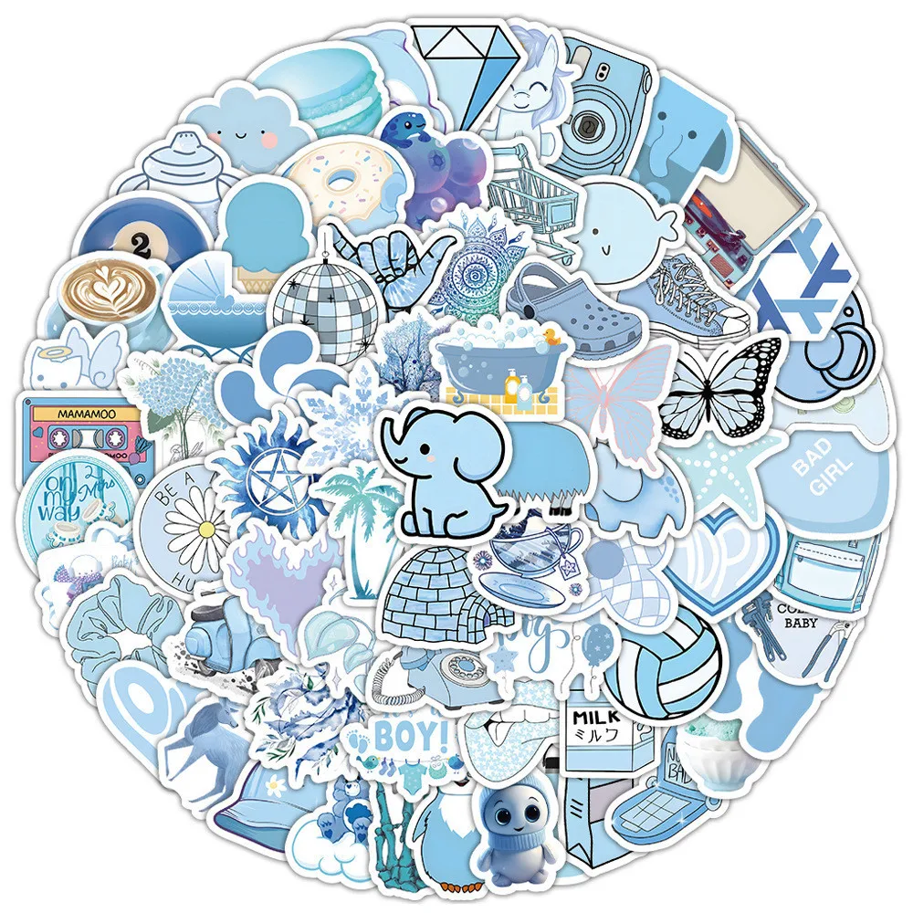 

100PCS Blue Minimalist Ins Style Waterproof Graffiti Stickers for Helmet Bicycle Hand Account Pencil Case Decals