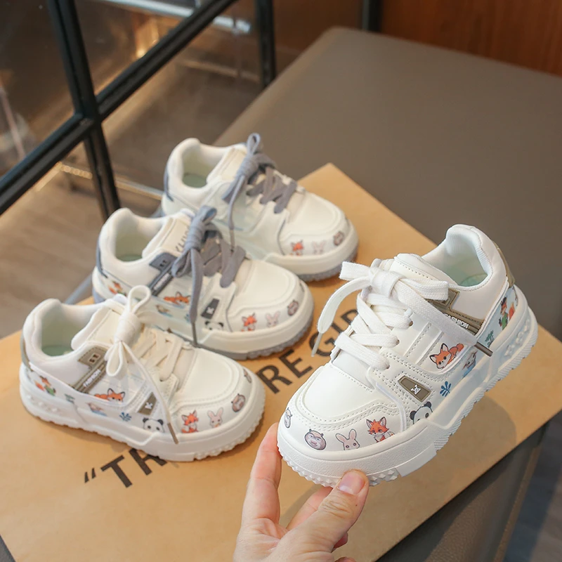 

Kids Cartoon Animal Print Sneakers with Cute Fox & Panda Graphics, Breathable Upper, Non-slip Thick Sole Casual Shoes