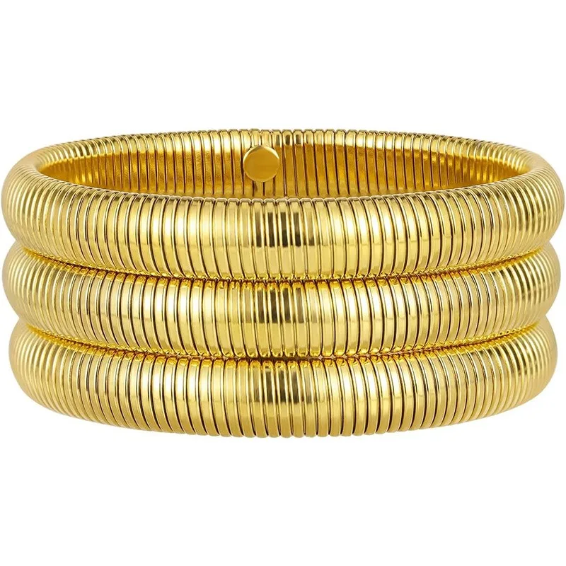 Pulseira larga banhada a ouro 18k para mulheres e meninas, pulseiras, bracelete, robusto, titânio, não manchado, elástico, flexível, em camadas, presente