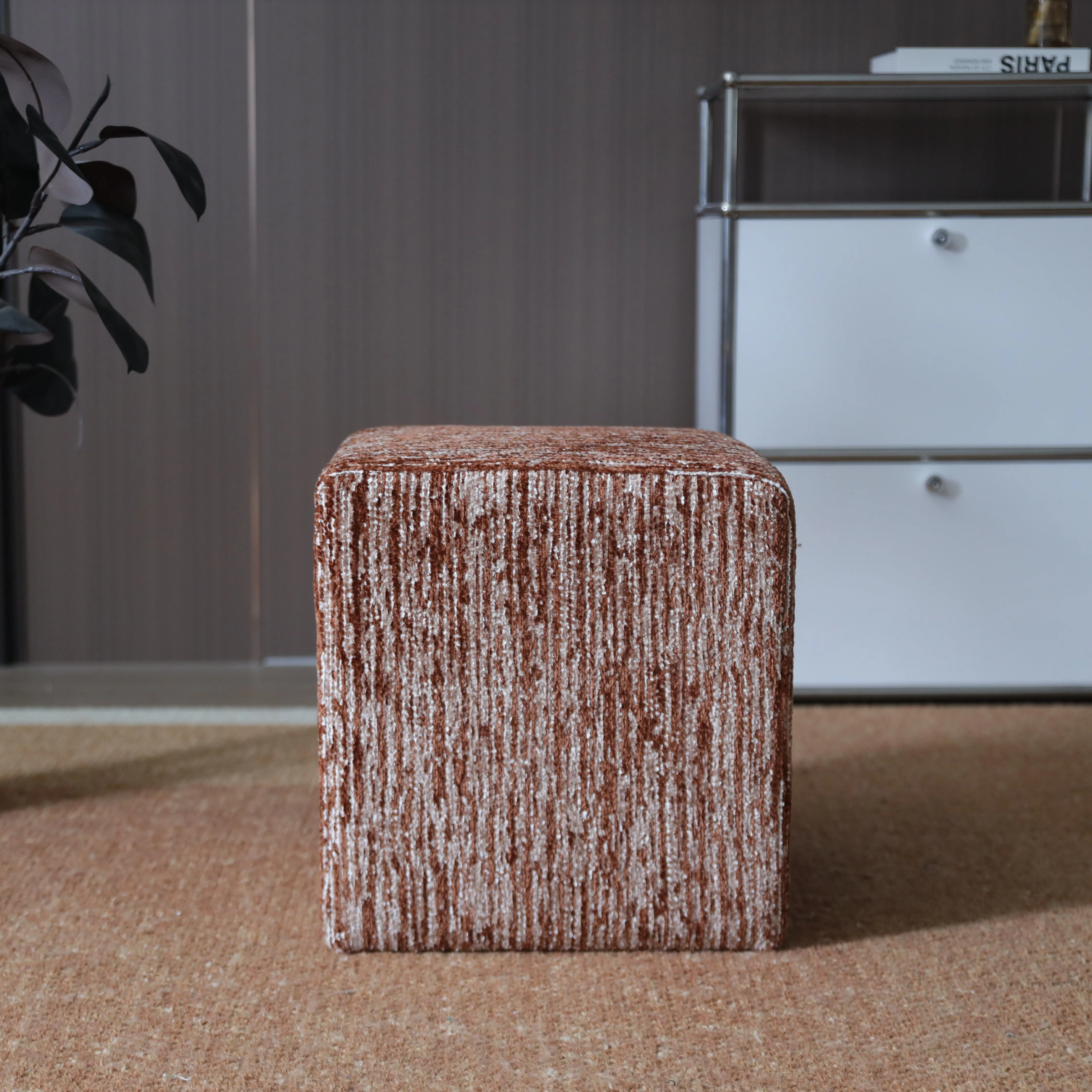 #￥Mid-Century Luxury Chenille Upholstered Square Ottoman Multi-Functional Stool for Living Room Bedroom Balcony Shoe Vanity Seat