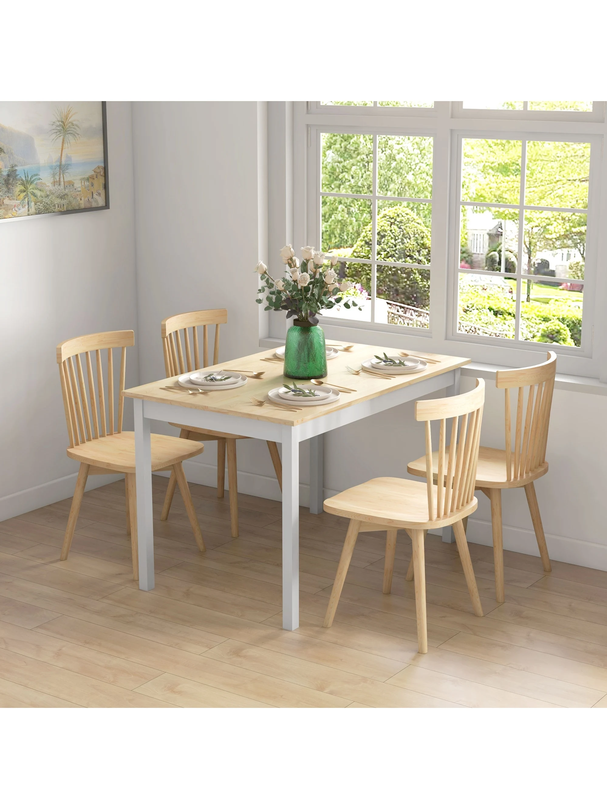 HOMCOM Dining Table Farmhouse Kitchen Table w/ Wood Frame for Dining Room