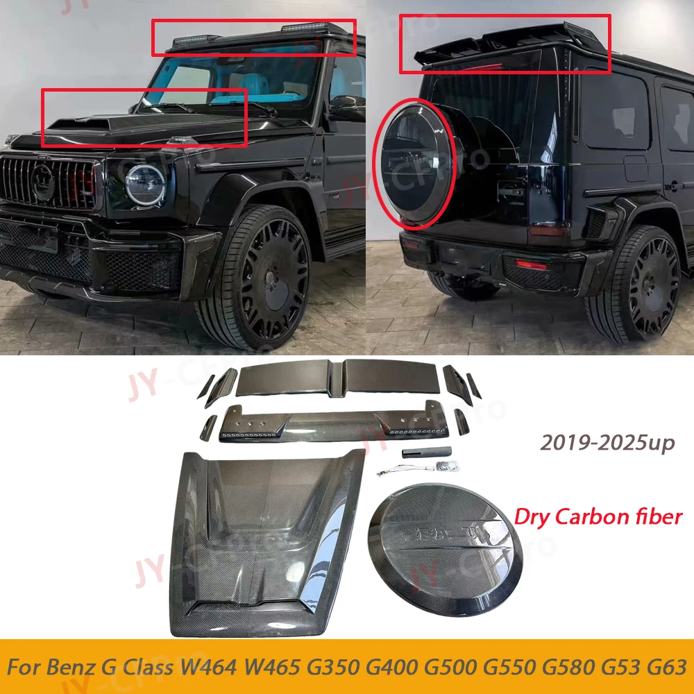Dry Carbon Bonnet Hood Scoop Front Rear Spoiler Roof Light Spare Tire Body kits For Benz G-Class W464 W465 G63 G500 G580 19-25up
