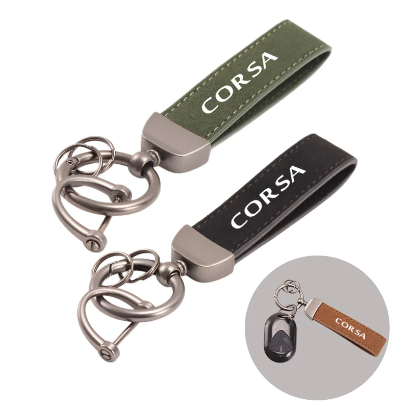 Leder-Autoschlüsselanhänger mit Hufeisenschnalle und Logo für Opel CORSA C, D, E – Auto-Accessoires