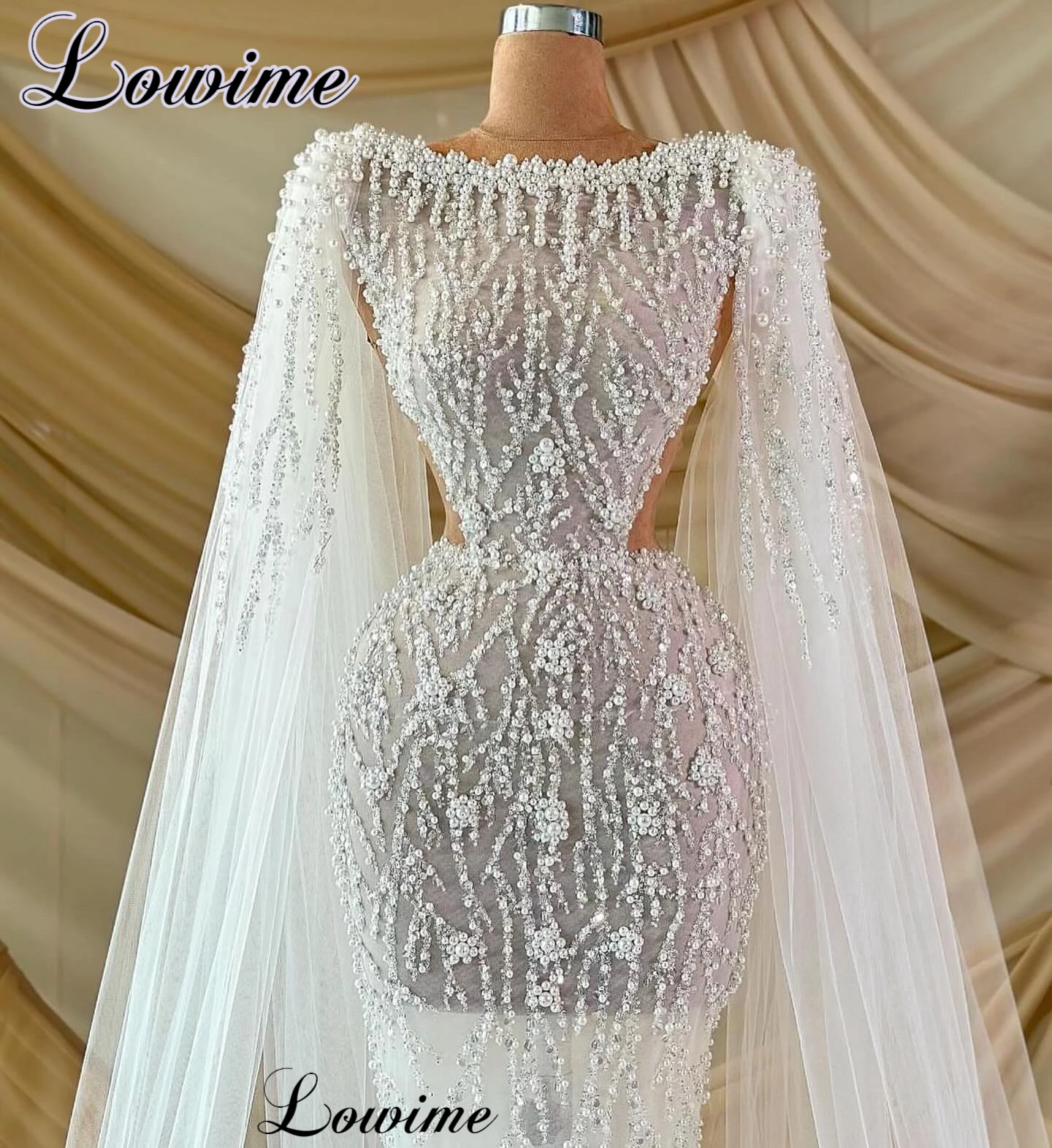 Newest Ivory Celebrity Dresses With Pearls Designer Special Evening Dresses Mermaid Vestidos De Gala Wedding Party Gowns