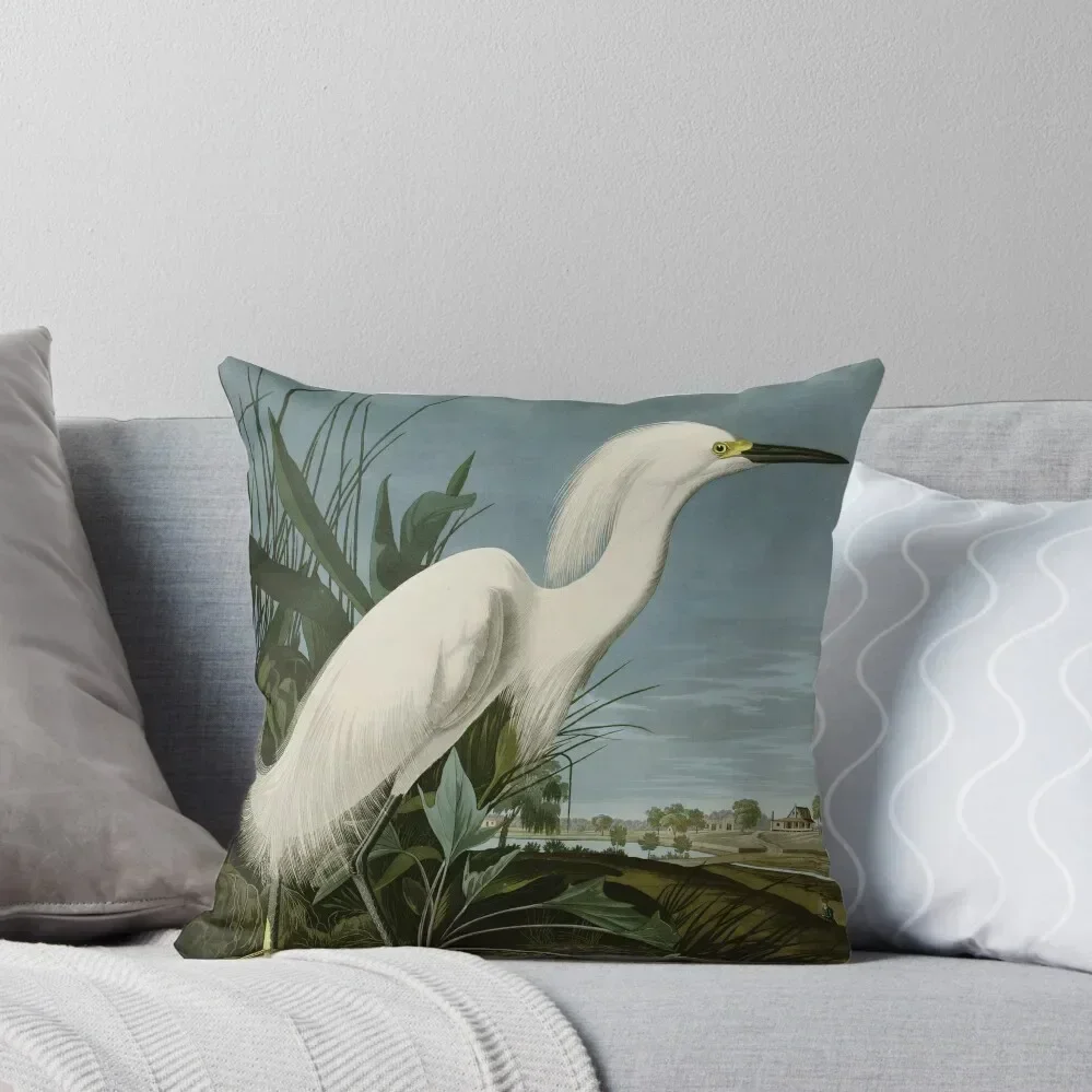 Snowy Heron or White Egret by John James Audubon Birds of America Throw Throw Pillow Anime Pillow Cases New year pillow