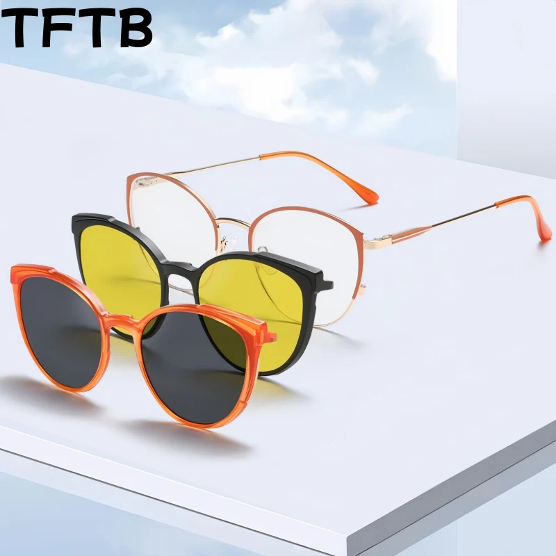 

Модные женские очки-клипсы TFTB с поляризацией и магнитным креплением, ультралегкие, из высококачественного сплава, в стиле ретро, маленький размер, оправа 63