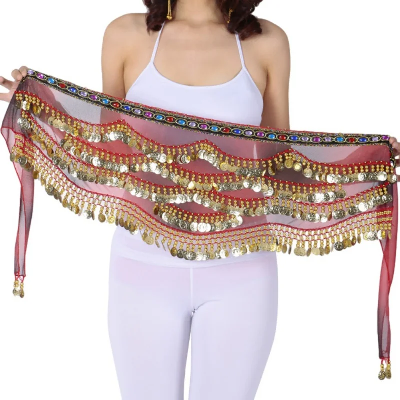 Women Belly Dance Belt Newest Multi-color Glass Silk Velvet Dancing Belt Scarf Crystal BellyDance Waist Chain Hip Scarf