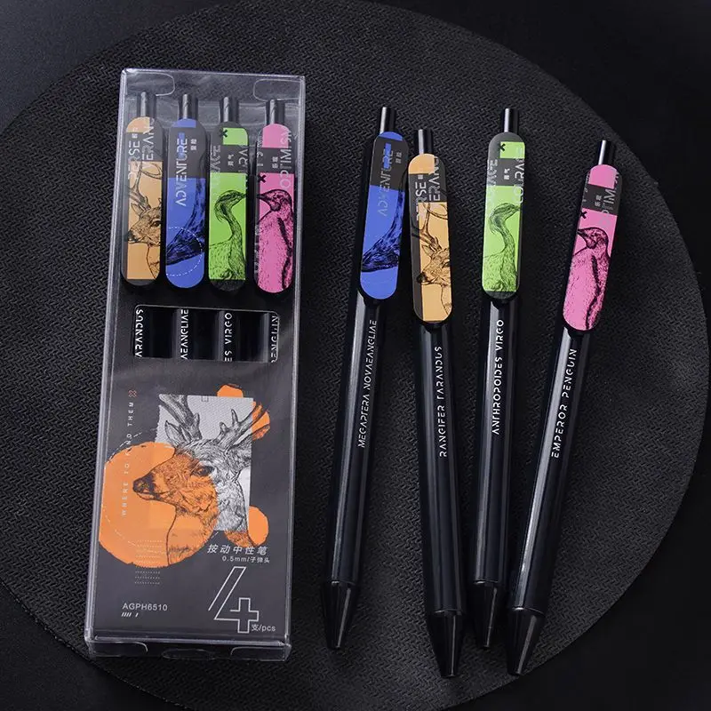 4PCS Elk Penguin Crane Animal Patterns Stationery Exclusive Design Gel Pens Premium Limited Edition Caneta Kids Writing Supplies