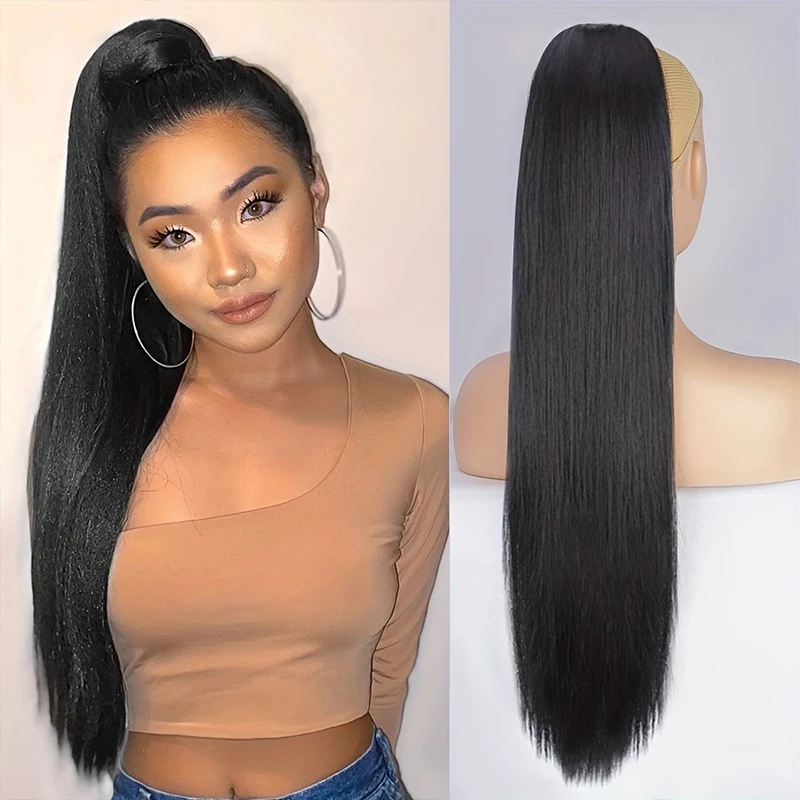 African women's afro , large YAKI silk fluffy , strap-on long curly wig ponytail