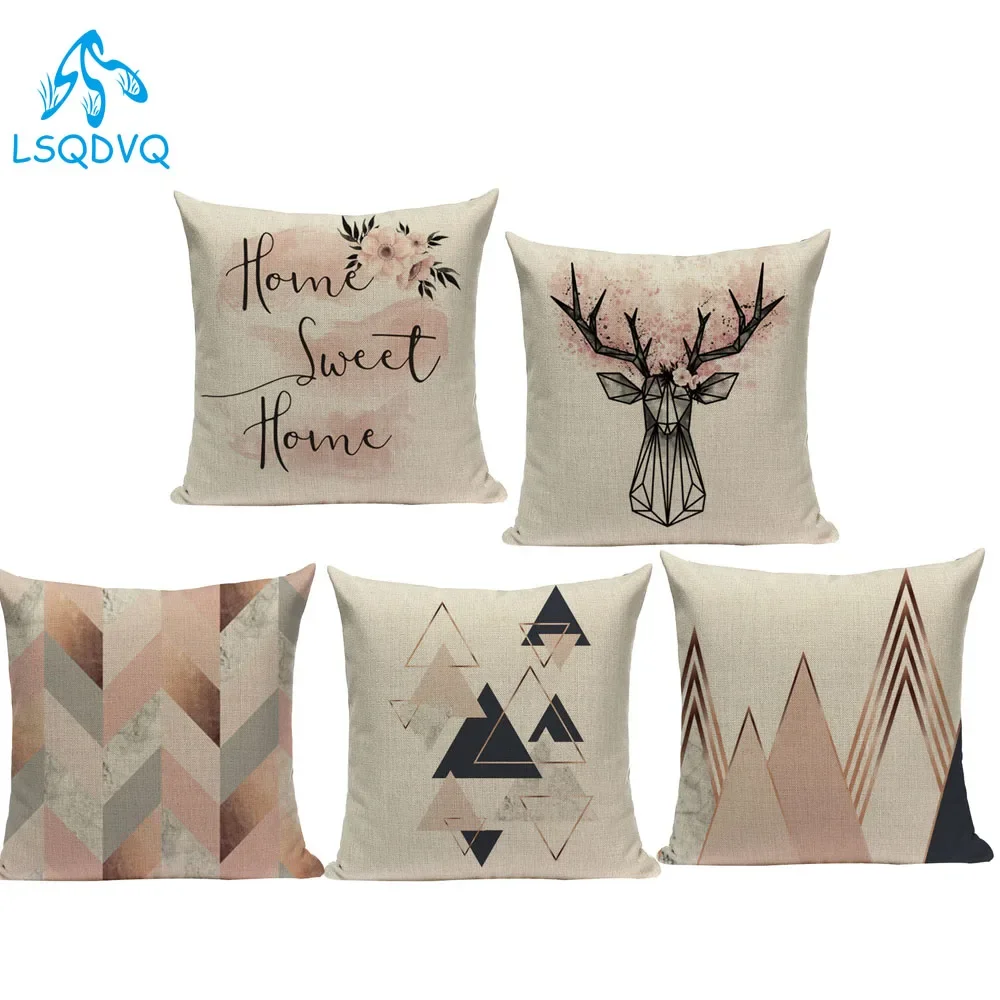 Decorative Throw Pillow Case Pop Geometric Animals Deer Cojines Decorativos Para Sofa Polyester Cushion Cover for Living Room