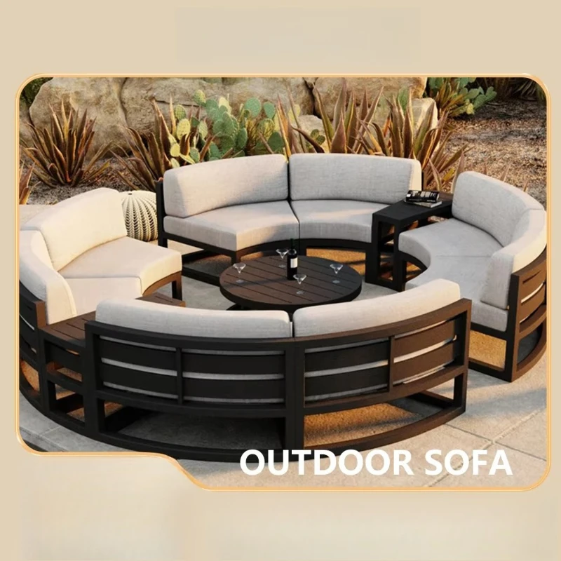 W23-360° Round Outdoor Sofa Set | Deep Grey Aluminum Patio Furniture | Waterproof Garden Balcony Furniture