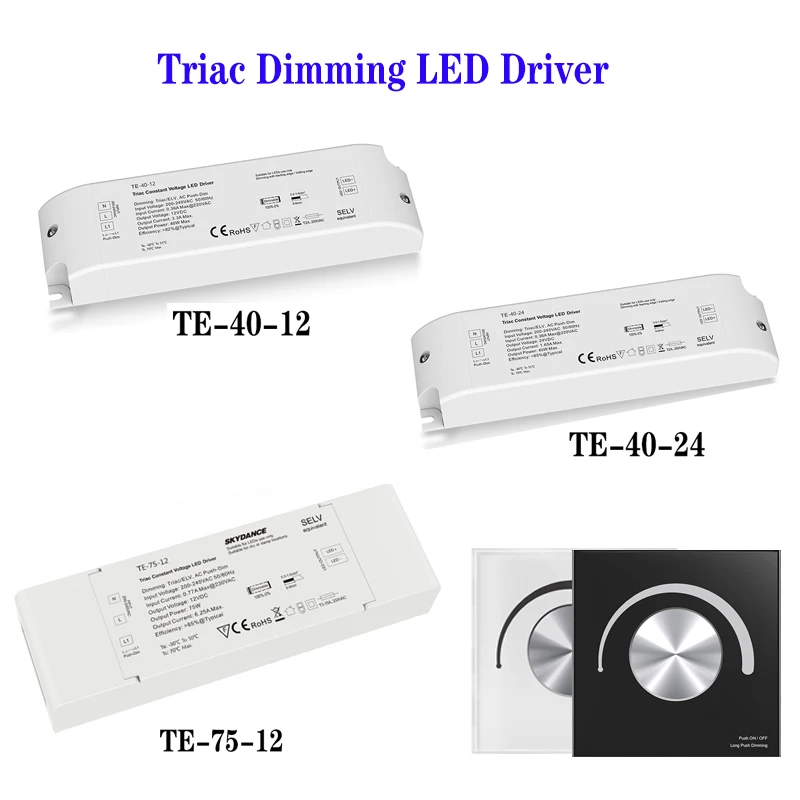 

Skydance Triac Dimming LED Driver 40W 75W 12V 24V Constant Voltage PWM Digital Dimmable Single Color LED Strip Dimming
