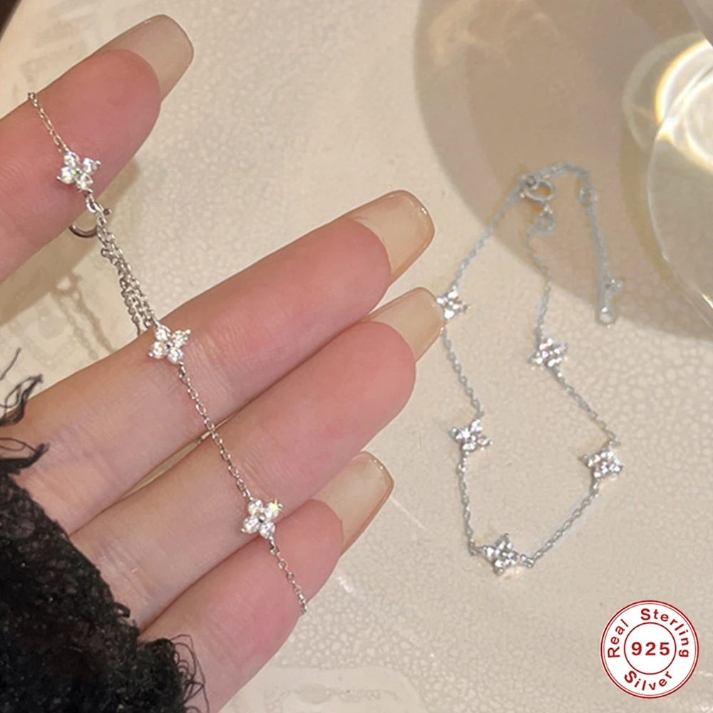 

AIDE 925 Sterling Silver 18k Gold Shiny Zircon Lucky Flower Bracelet for Women Korean Minimalism Exquisite Hand Chain Bracelets