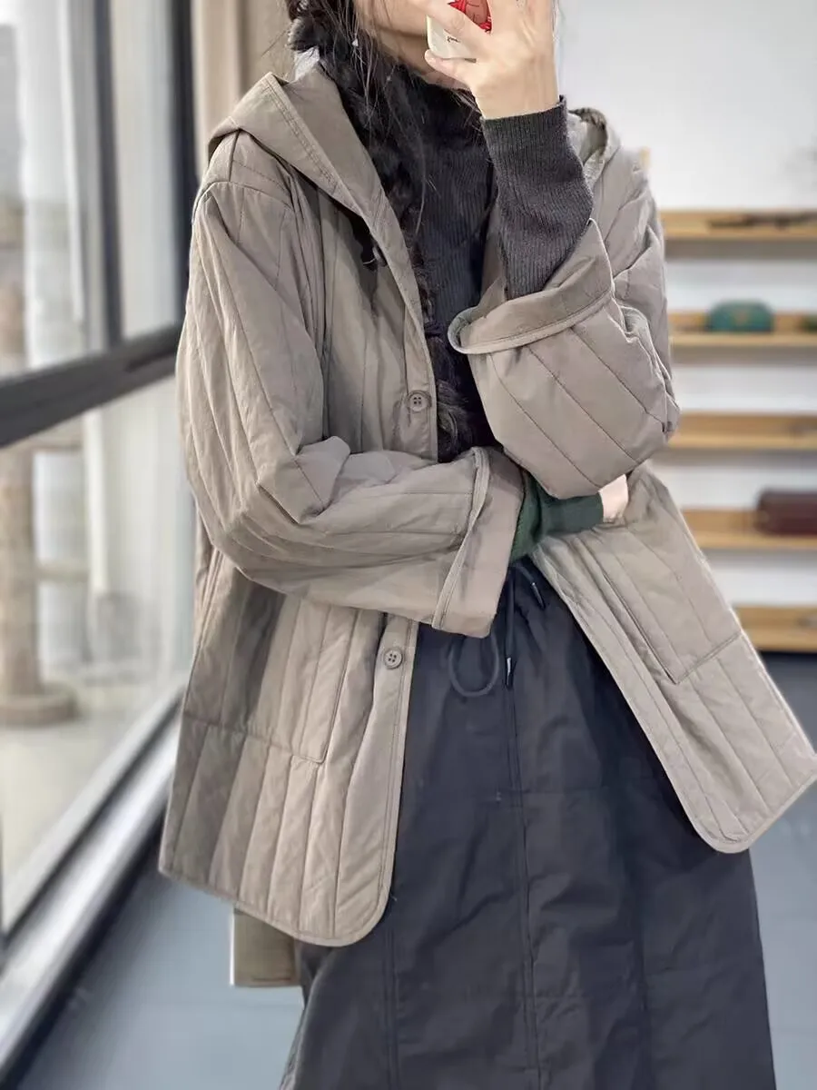 Abrigo acolchado de manga larga para mujer, Parka cálida con capucha, chaquetas de un solo pecho, moda coreana, informal, suelto, ropa de invierno