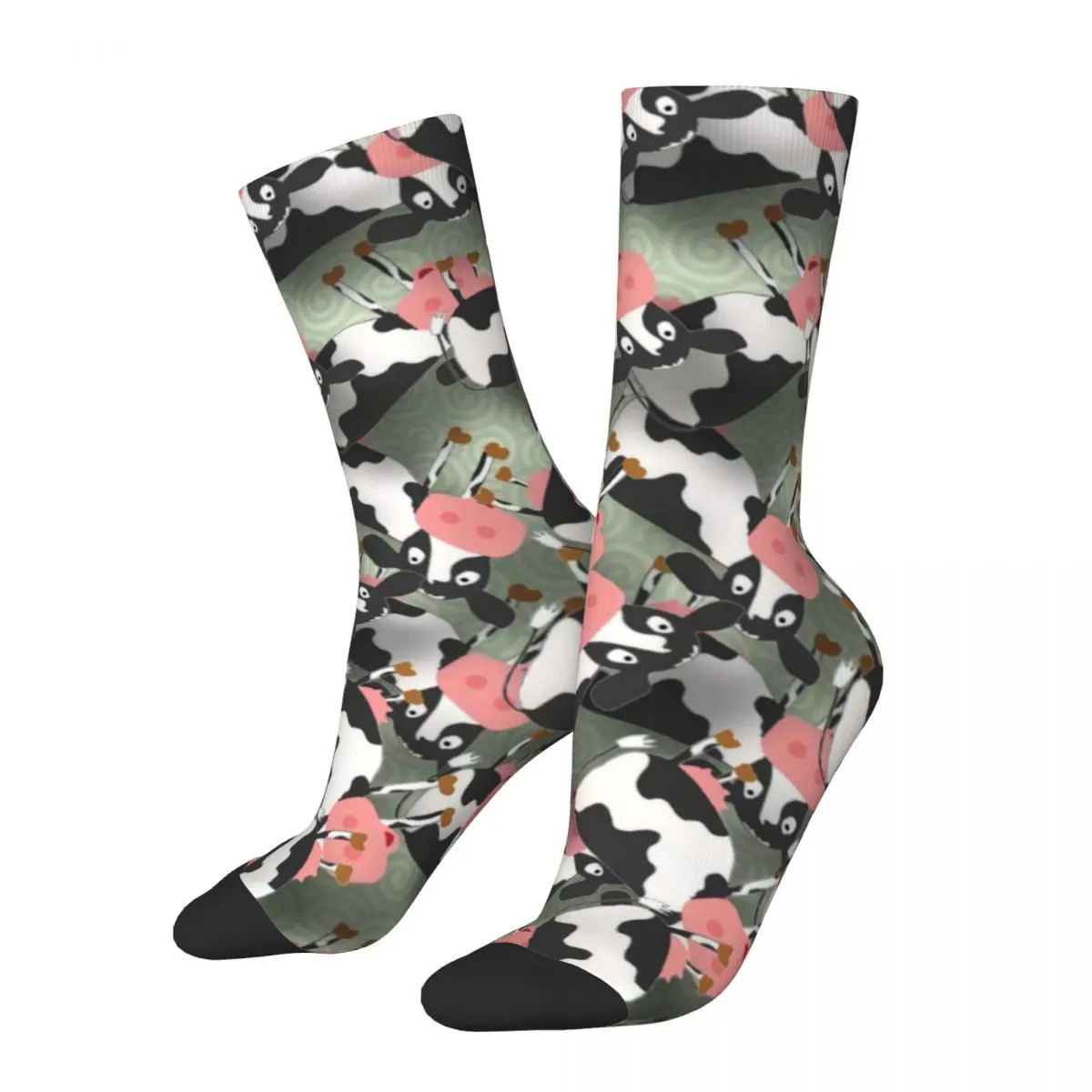 Cow Print Socks Winter Abstract Animal Print Stockings Casual Women Men Breathable Socks Design Skateboard Anti Slip Socks