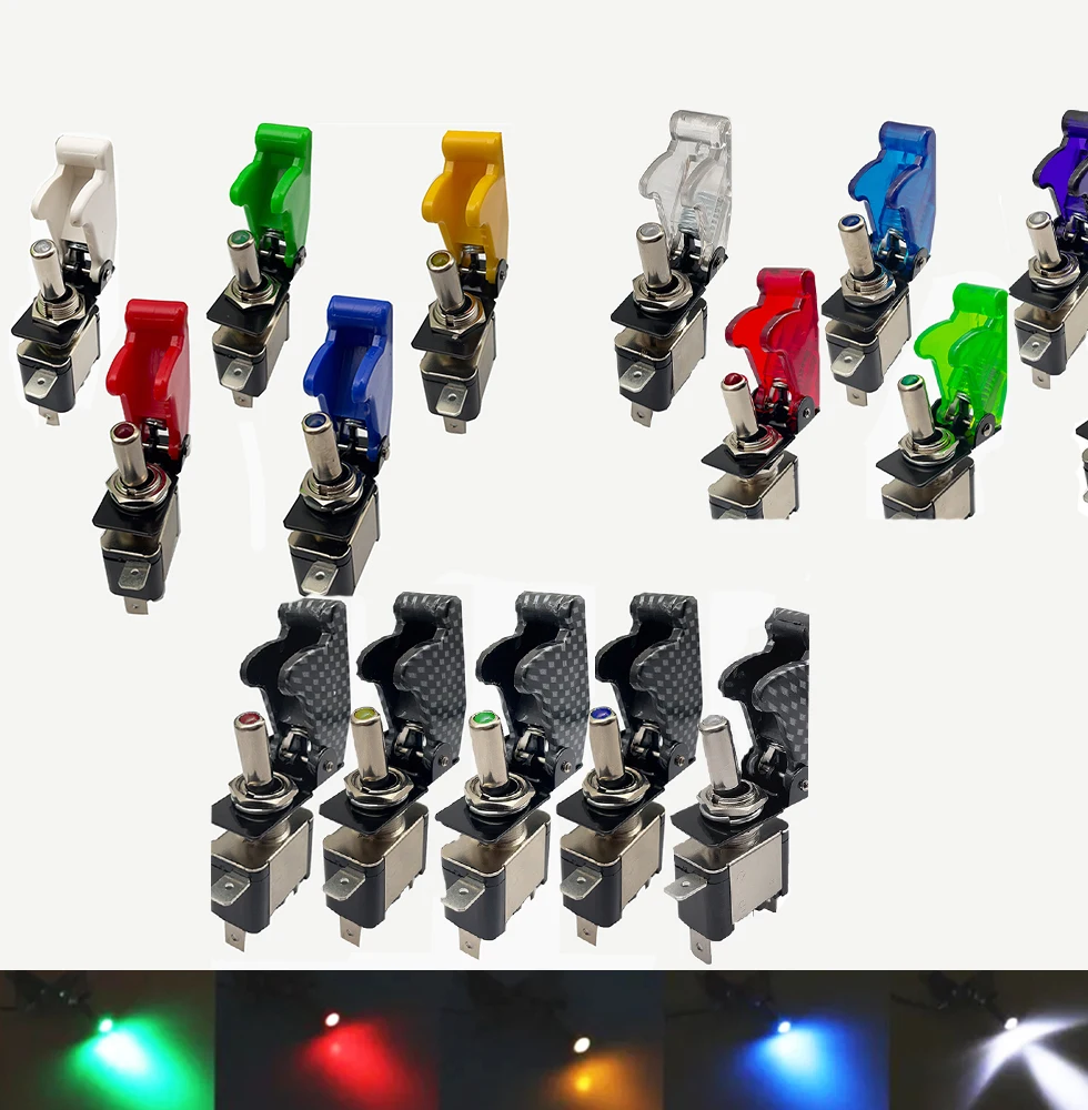 5PCS New 20A 12V LED toggle switch Illuminated Toggle Switch Control ON/OFF + Aircraft Missile Style Flip Up Cover