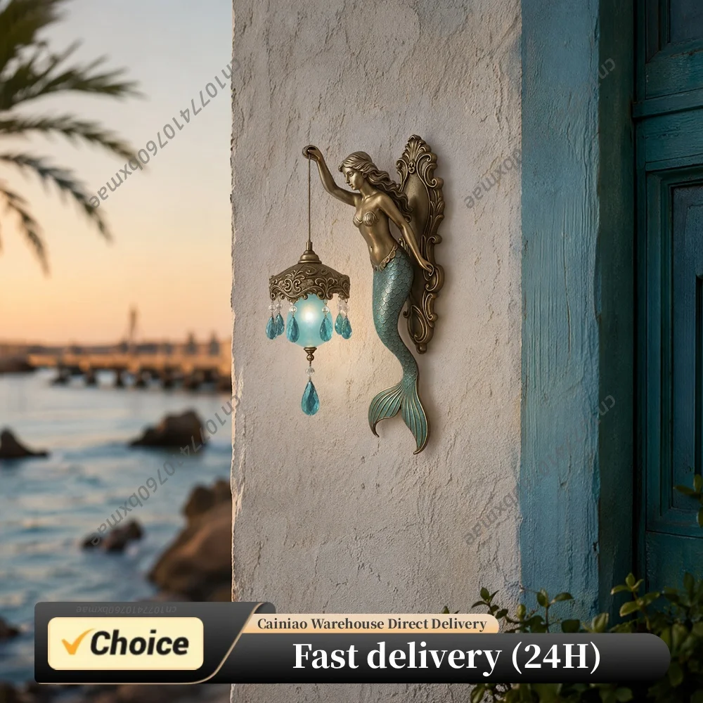 Mermaid Wall Lamp Reusable Fairy Wall Sconce Tail Design Retro Coastal Style Night Light for Hotel&Restaurant Decoration