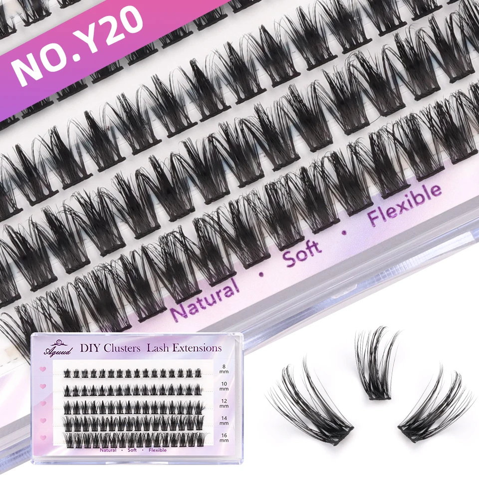 Aguud DIY Clusters Eyelash Extension 8/10/12/14/16mm Lashes 3D Volume Dark Black Lash Fluffy Natural Segmented Eyelashes Bundles