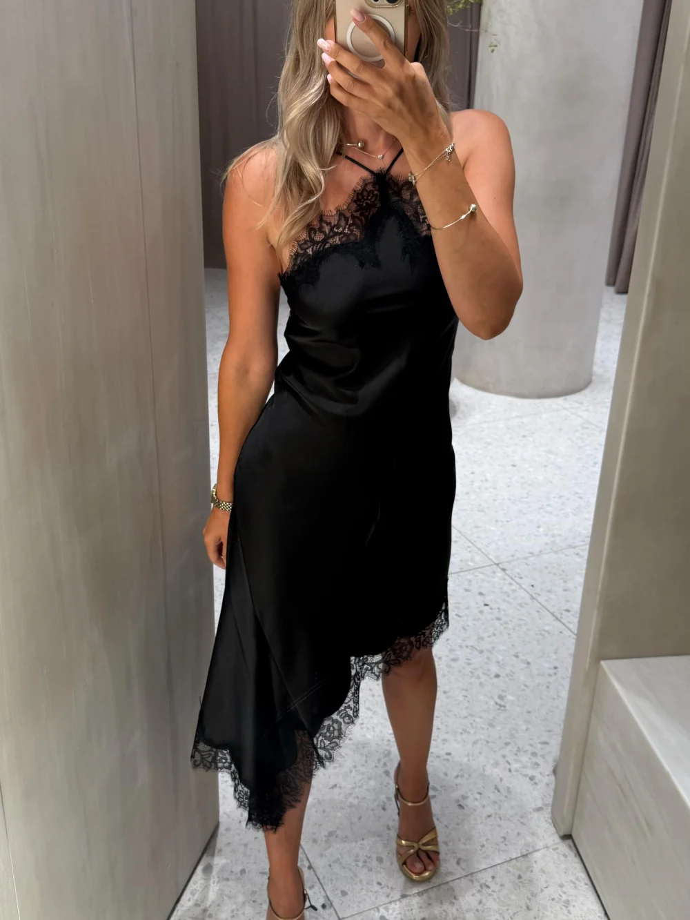 

Women's Chic Sleeveless Backless Lace Dress Black Slim Asymmetric Fashion Sexy Summer New Arrival
