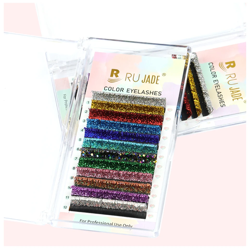 RUJADE Fashion Glitter Lash Extensions Crystal Colorful Individual False Lash Mix Colors Shiny Russian Volume Professional Lash