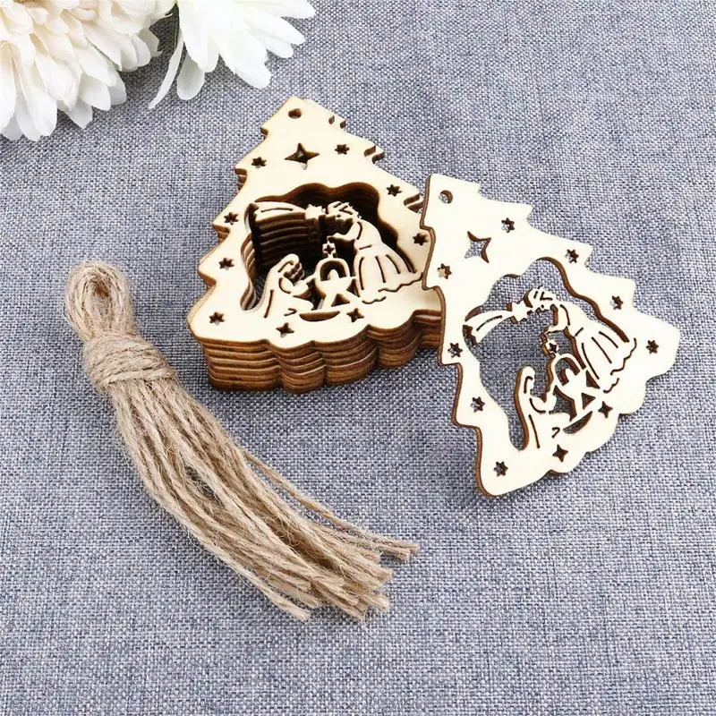 10pcs Pendant Jesus Styled Decoration Christmas Tree Ornaments Festival Gift Wood Religious Child House Christmas Decorations